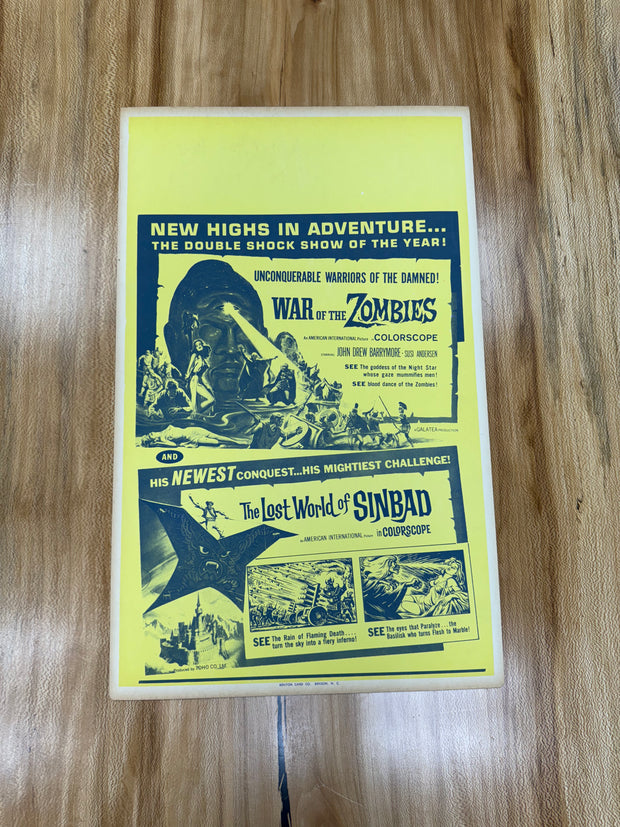 War of the Zombies / The Lost World of Sinbad First Edition Standard Original Movie Cards/Posters - 14 x 22